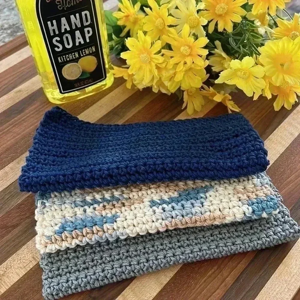 100% Cotton Handmade Washcloth, Set of 3